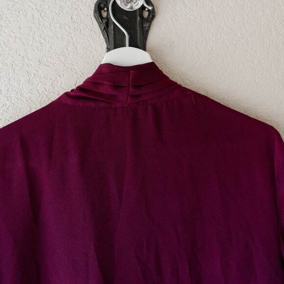 Vince Camuto Burgundy Draped Blouse Size Large – Surplice Front Long Sleeve Top - Picture 6 of 8
